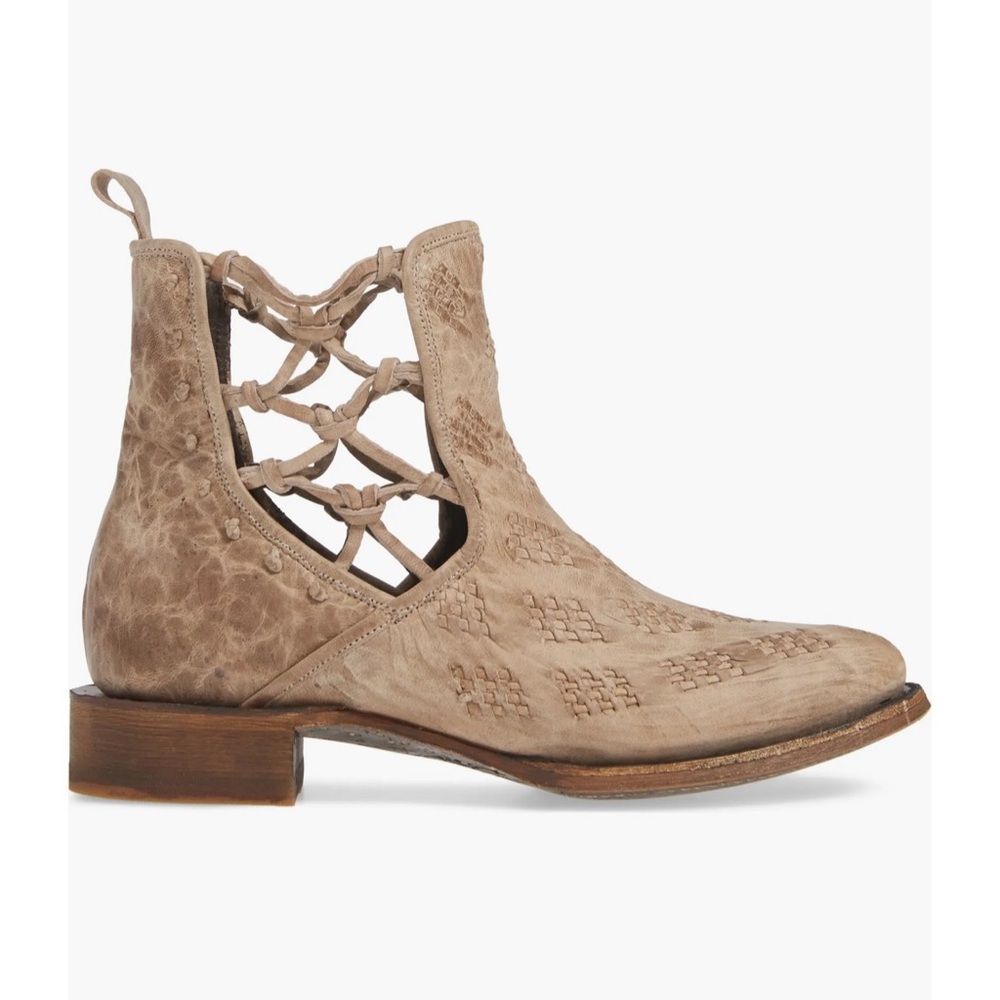 Patina Vie Tan Distressed Leather Cutout Ankle Boots Lace Up Western Boho 9